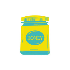 Hand-Drawn Yellow and Teal Honey Jar Doodle Illustration