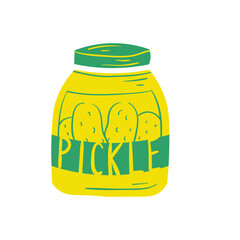 Hand-Drawn Yellow and Green Pickle Jar Illustration