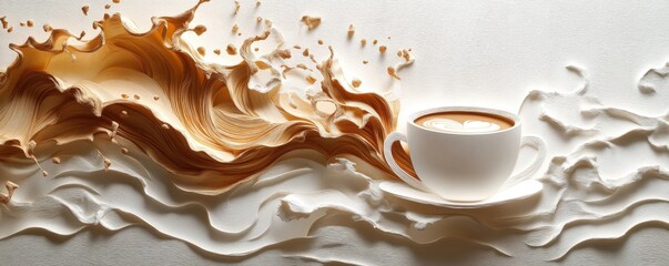 Creative paper-cut art with coffee cup and dynamic splash