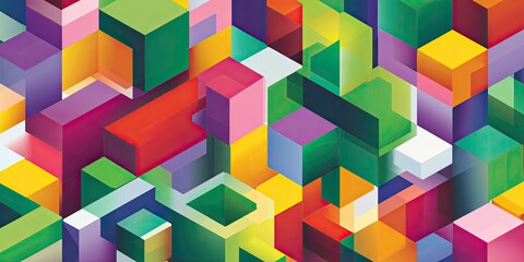 Vibrant abstract pattern of interconnected, colorful 3D isometric cubes and blocks