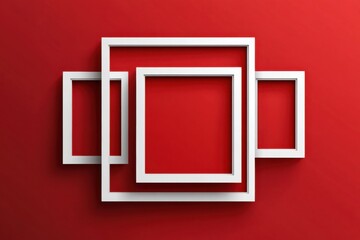 Abstract geometric composition with white frames on red background