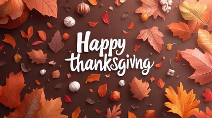 Happy Thanksgiving message with autumn leaves and pumpkins