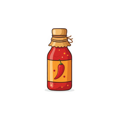 Chili condiment illustration a vibrant red sauce jar with a fiery pepper label offering a
