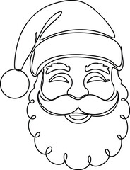 Santa claus head with hat isolated on white background in continuous line style