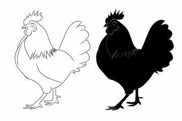 Rooster Illustration in Outline Style for Farm Animal Education