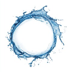 A dynamic splash of blue water forms a perfect circular shape on a white background