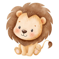 Cute watercolor baby lion illustration for nursery decor, kids print © ThemeRage
