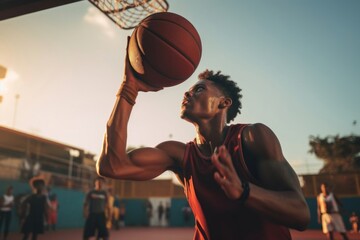 African american men play street basketball sports adult determination.