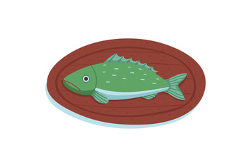 Vector hand-drawn illustration of a fish mount. Fishing trophy.