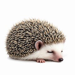Fototapeta premium Adorable hedgehog sleeping peacefully showcasing its spiky quills and soft fur in a close up animal portrait on white background