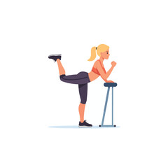 Fototapeta premium Empowered woman strengthening her glutes and muscles using a stool for balance and core activation