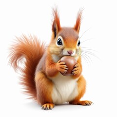 Fototapeta premium Adorable squirrel holding a nut in its paws on a clean looking directly at the viewer with a fluffy tail and whiskers on white background