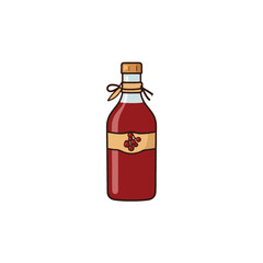 Hand drawn bottle filled with cherry juice, showcasing rustic charm and sweet flavor illustration,