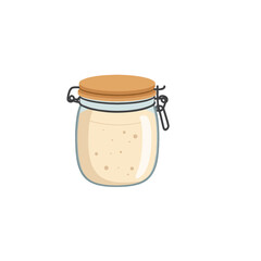 Hand drawn mason jar filled with creamy liquid, illustration of fermentation process for home