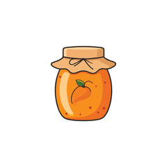 Hand drawn illustration of jar filled with orange jam or marmalade perfect for dessert baking and