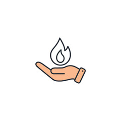 Hand holding a flame with outline vector illustration of light symbol hope protection concept and