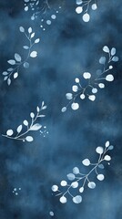 Blue floral pattern design featuring delicate leaves and circular shapes on textured blue background