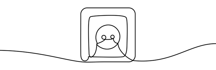 Continuous line drawing of an electrical outlet. Minimal linear design for electronics and power concepts, isolated on transparent background, vector illustration