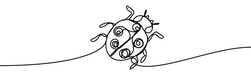 Continuous line drawing of a ladybug insect. Minimal linear vector illustration, isolated on transparent background, representing eco, nature, and environmental concept