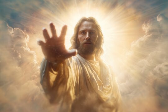 Jesus extending his hand forward toward the viewer