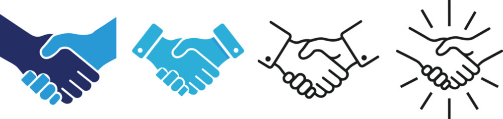 Professional Business Handshake Icon Set, Teamwork Partnership Agreement, Outline and Solid Vector Illustrations, Contract Deal Success.