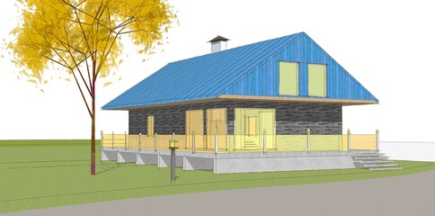 modern house sketch 3d illustration