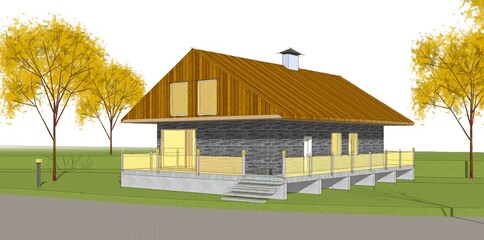 modern house sketch 3d illustration