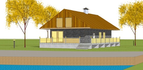 modern house sketch 3d illustration