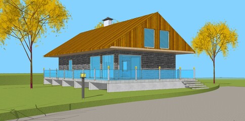 modern house sketch 3d illustration