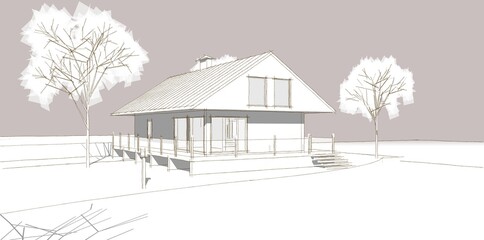 modern house sketch 3d illustration