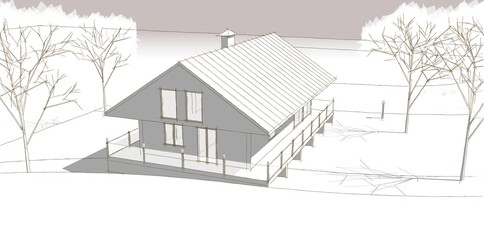 modern house sketch 3d illustration