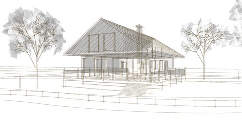 modern house sketch 3d illustration