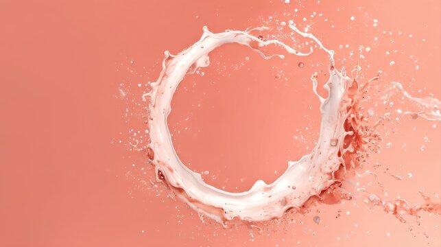 A splash of liquid creates a circular shape against a soft pink background, highlighting movement and fluidity in an artistic way, abstract food arts background