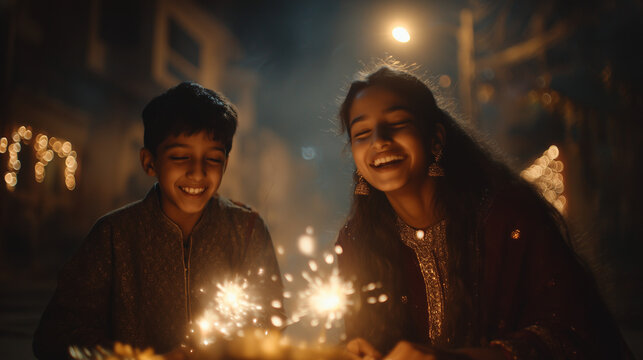 Diwali Kids Lighting Firecrackers (Ultra-Realistic Cinematic) - Powered by Adobe