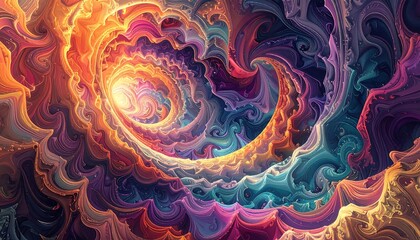 A vibrant swirling vortex of colors and light, suggesting infinite space and energy. The abstract design evokes a sense of wonder