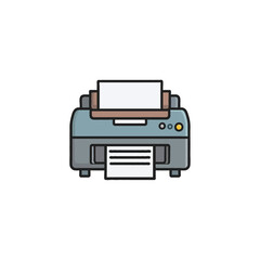 Illustration of modern printer machine processing paper documents for printing in offices or homes