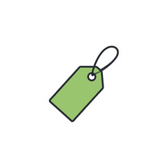 Fototapeta premium Illustrative green price tag dangling shows symbolic commerce with information for retail shoppers