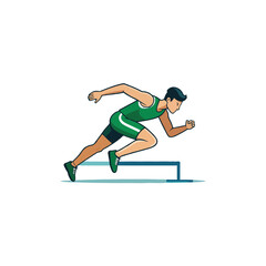 Isolated illustration of a male athlete poised for a hurdles race showcasing determination