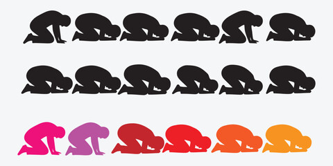Silhouettes of people bowing, praying, and showing submission