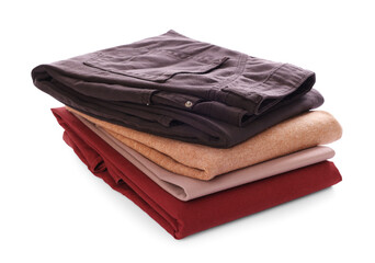 Stack of clean clothes isolated on white