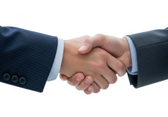 Closeup of a handshake between two businessmen isolated on transparent background
