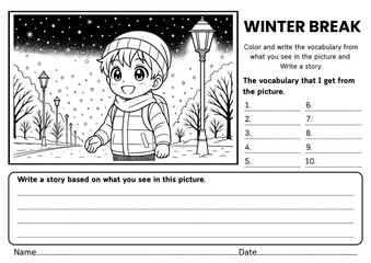 Obraz premium Winter Break story writing worksheets for grades 1–3! Includes creative prompts, vocabulary practice, and fun winter-themed ELA activities. Perfect for classroom learning and holiday writing practice.