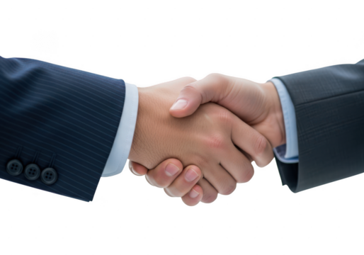 Closeup of a handshake between two businessmen isolated on transparent background