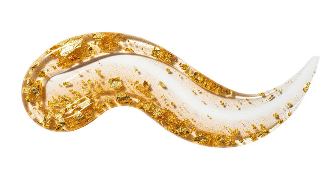 Gold foil infused gel smear shimmering streak on spotless white 