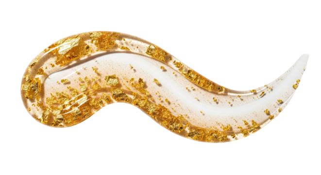 Gold foil infused gel smear shimmering streak on spotless white 