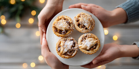 A white plate topped with four pastries covered in powdered sugar and nuts
