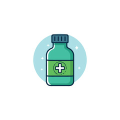 Medicinal Syrup Bottle with Health Symbol, Depicting Wellness and Pharmaceutical Products for