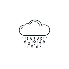Minimalist depiction of a rain cloud emitting water droplets conveying weather patterns and