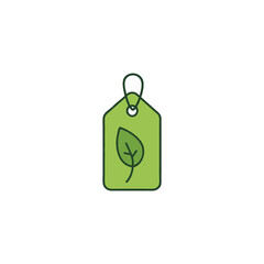 Minimalist green leaf icon on a tag representing organic products for sustainable living and