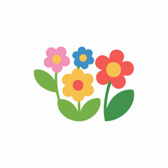 Colorful Garden Flowers Illustration With Pink Yellow Blue And Red Blooming Flowers